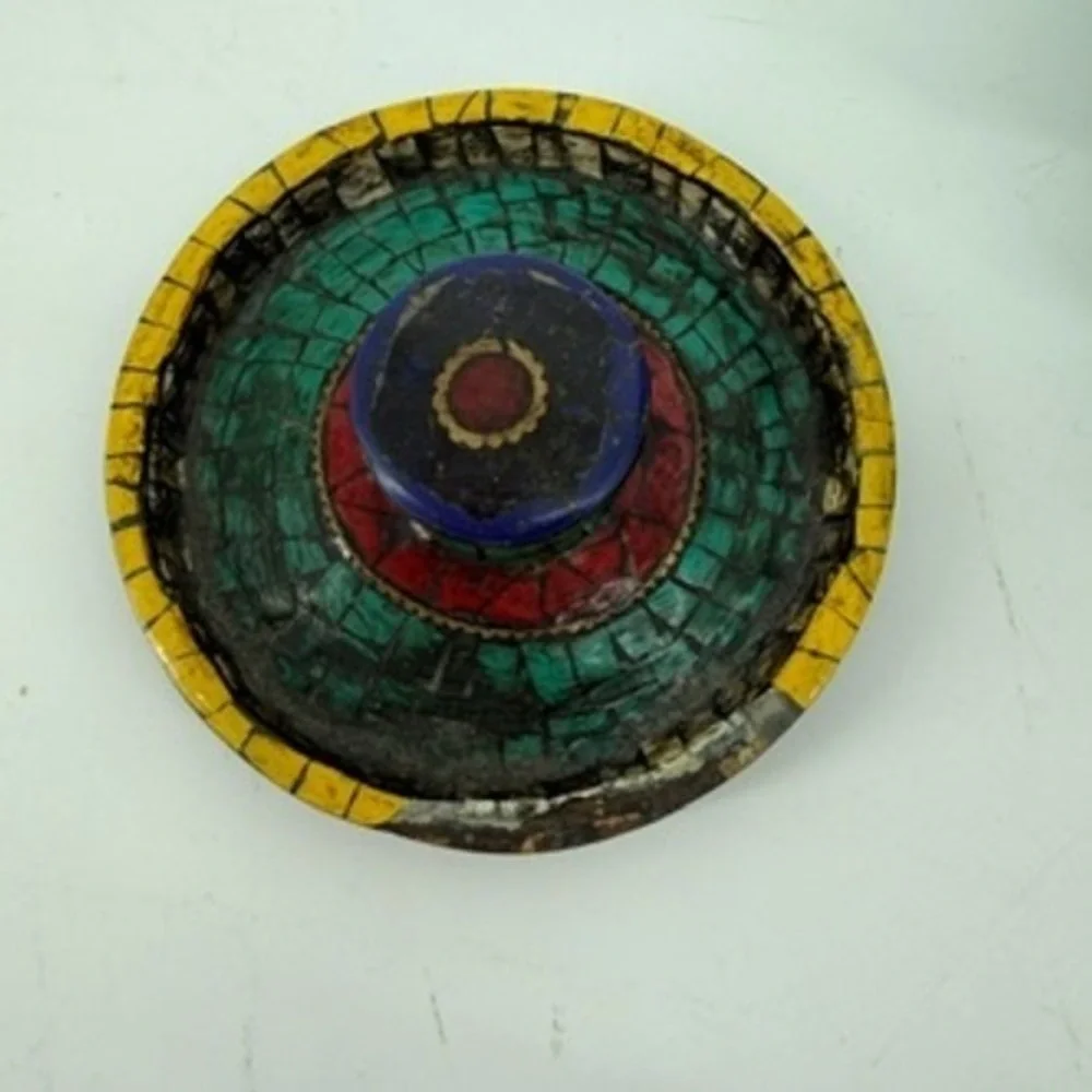 Vintage Tibetan Style Metal Teapot Turquoise Lapis Mosaic Inlay Decorative Pot